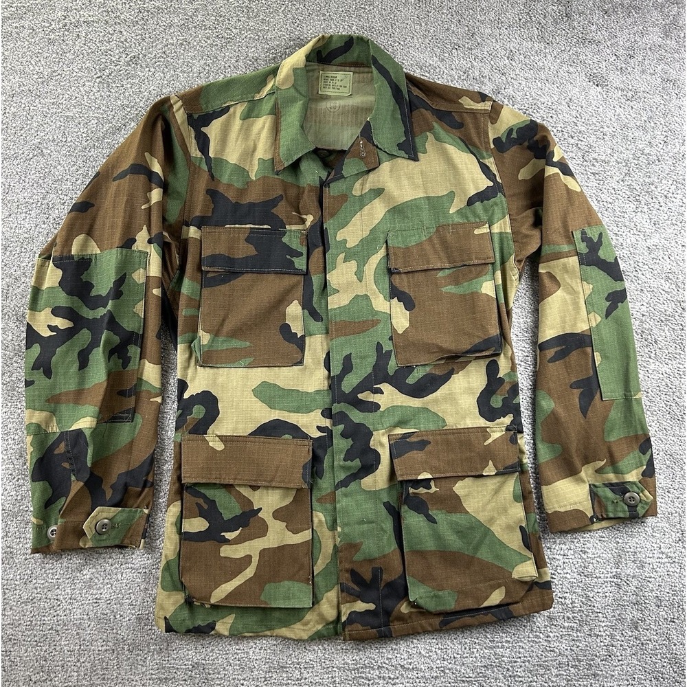 Vintage US Military Woodland Camo Combat Jacket XS Regular Ripstop 1985 DLA100